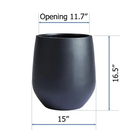 Black 11.7 w x 16.5" h, round FiberStone pot