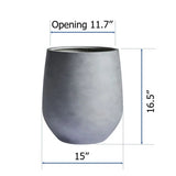 Gray 11.7 w x 16.5" h, round FiberStone pot