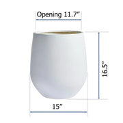 White 15" w x 16.5" h, round FiberStone pot