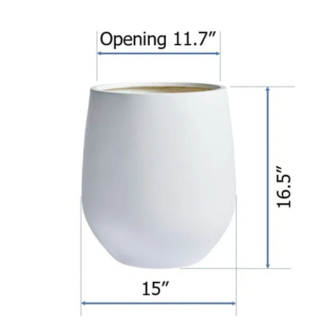 White 15" w x 16.5" h, round FiberStone pot