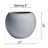 Gray 13" w x 10" h, round FiberStone pot