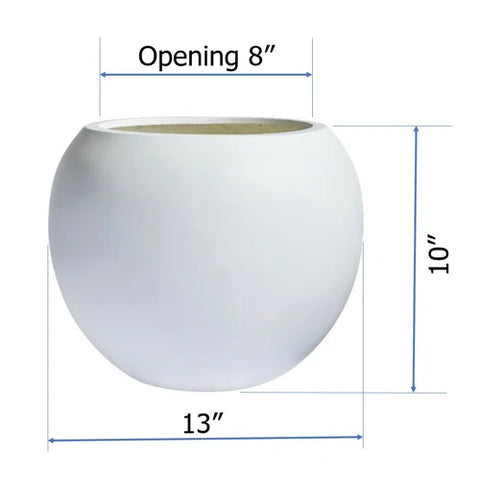 White 13" w x 10" h, round FiberStone pot