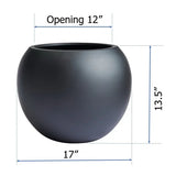 Black 17" w x 13.5" h, round FiberStone pot