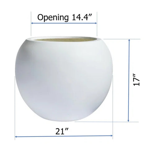 White 21" w x 17" h, round FiberStone pot